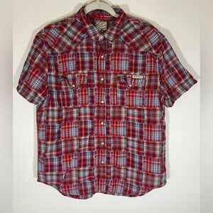 Vintage Y2K Lucky Brand American patchwork western SS pearl snap shirt XL cowboy